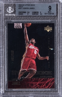 2003/04 Upper Deck Gold #301 LeBron James Rookie Card (#071/100) - BGS MINT 9